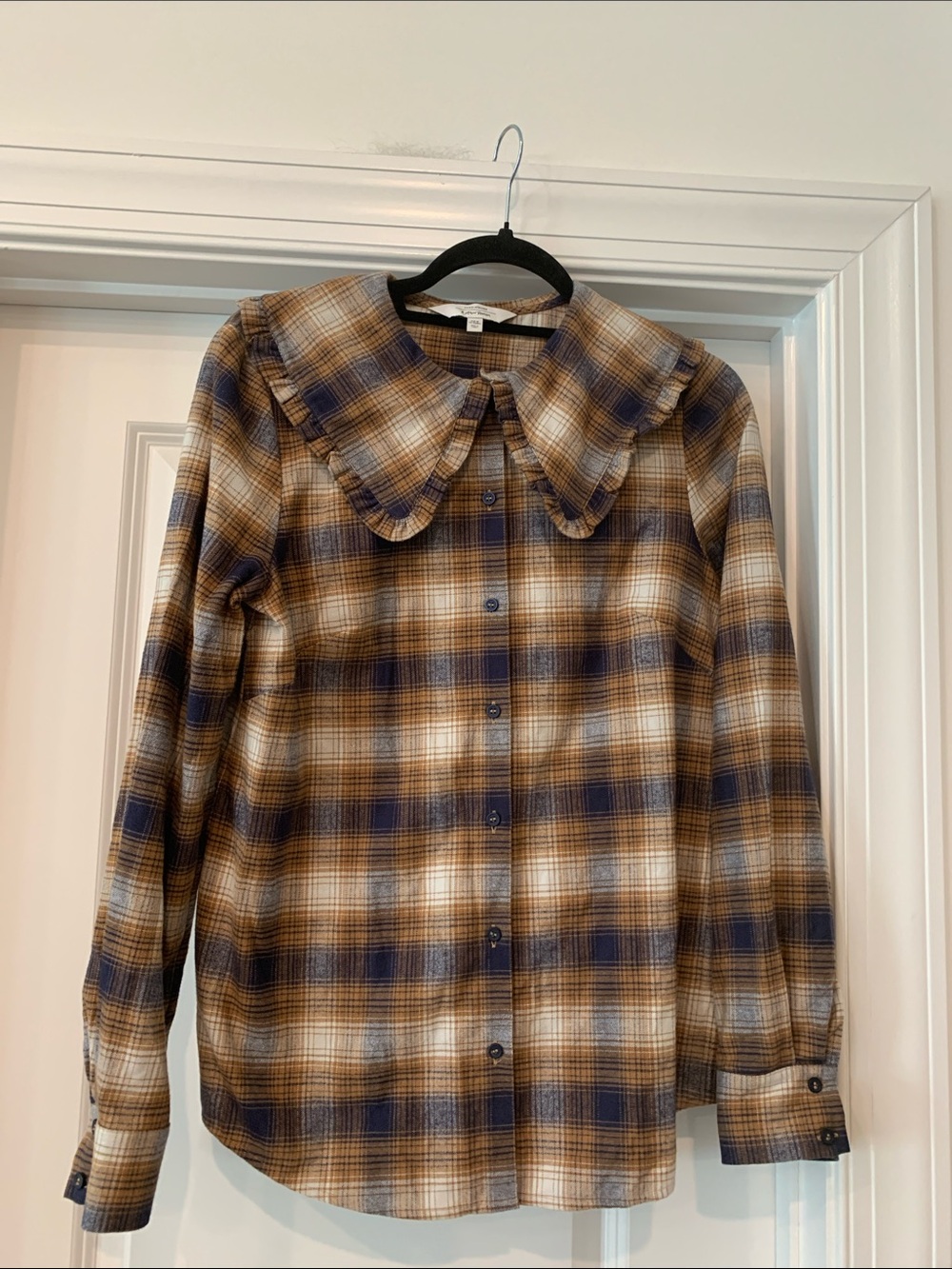 & Other Stories Navy and Brown plaid Blouse Peter Pan Collar M(euro36) NWOT